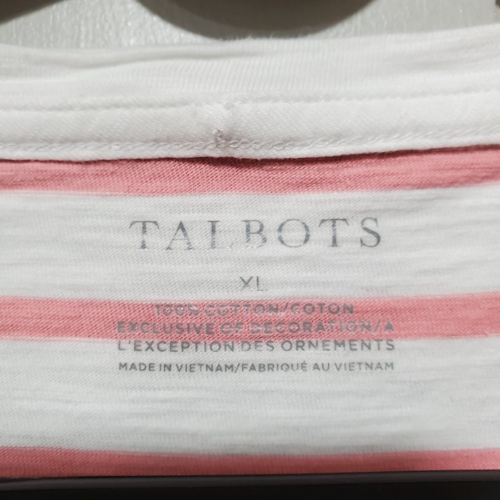 Talbots Top Womens XL Pink Top 3/4 Sleeve Striped Casual Basic Blouse Lovely - Picture 3 of 9